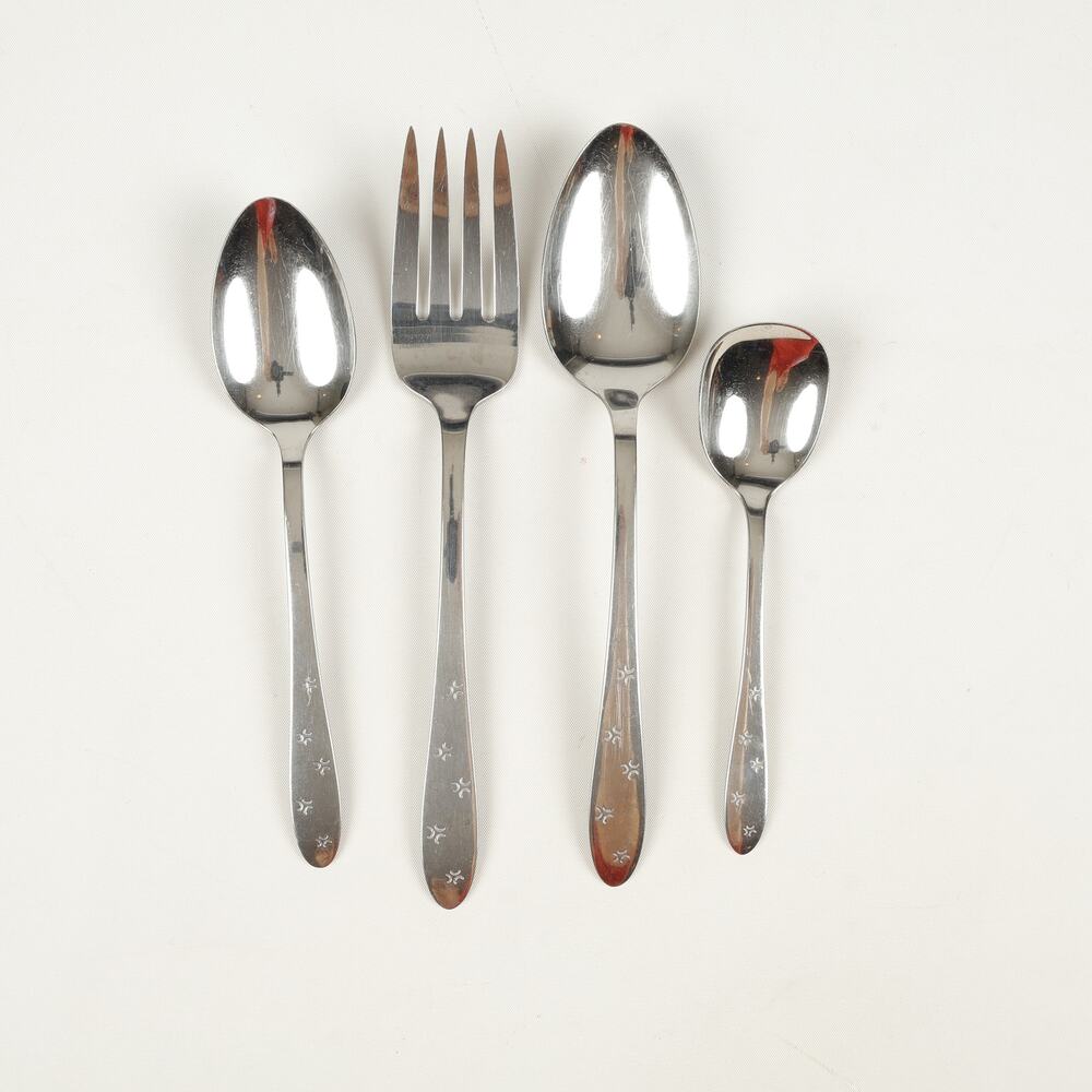 Oneida All American Silver Duet2 Stainless Serving Spoon Fork Glossy Snowflakes